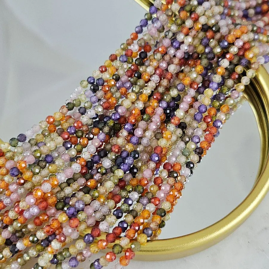 Нить 18 см Фианиты 3 мм граненые бусины, микс цветов (5472-МИКС3) купить с доставкой по России | Интернет-магазин Viva Beads