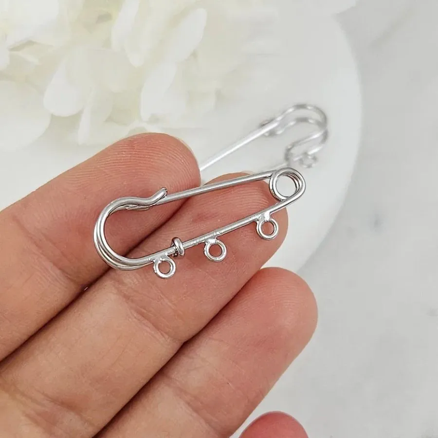 Булавка основа для броши 30 мм, 3 петли, родиевое покрытие (9599-Р) купить с доставкой по России | Интернет-магазин Viva Beads