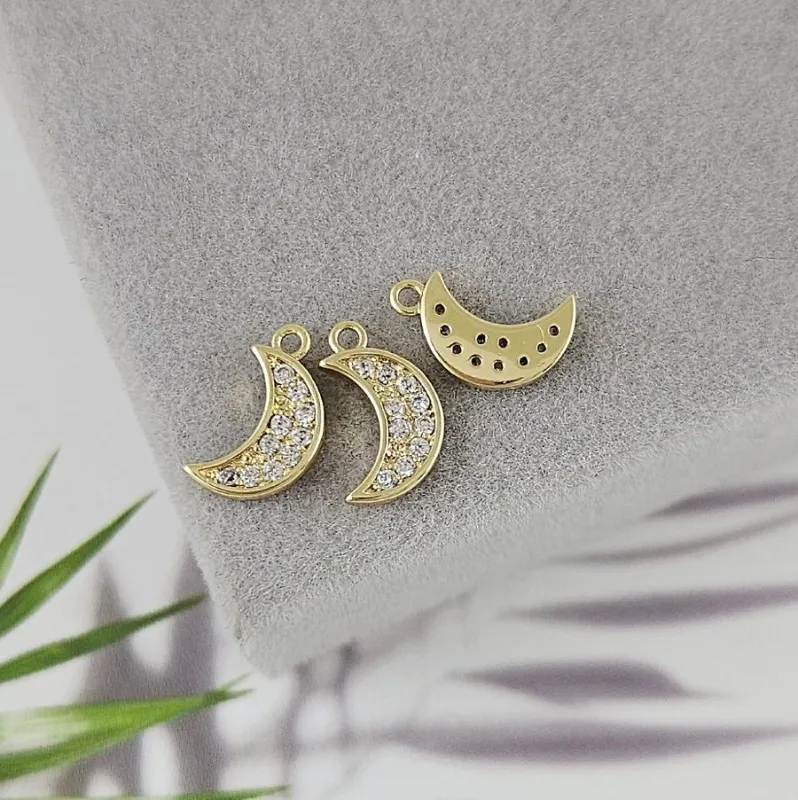 Подвеска Месяц 11.1x6.6 мм с фианитами, позолота 14К (9969-З)