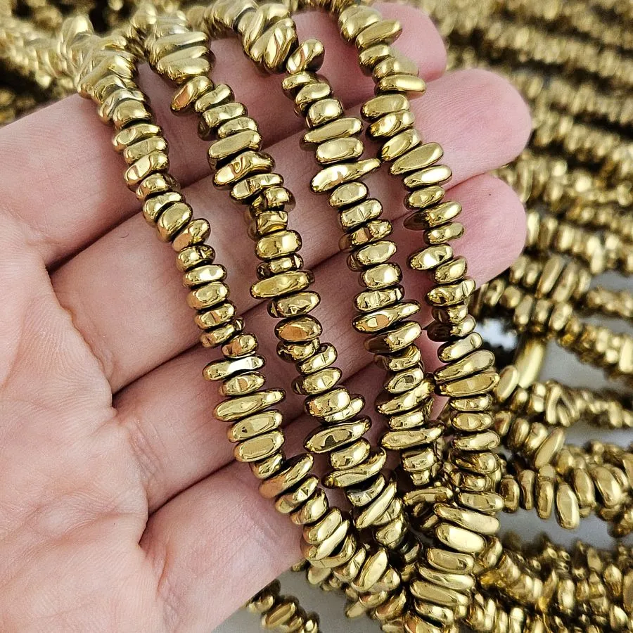 Нить 39 см Гематит, гематин 5-9x2.5-3 мм, бусины свободной формы, чипсы, цвет античное золото (8992-АЗ) для бижутерии купить с доставкой по России | Интернет‑магазин Viva Beads
