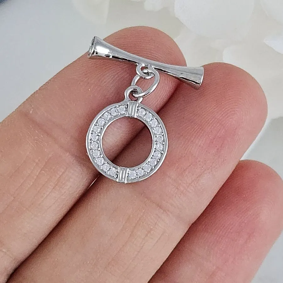 Замок тоггл круглый с фианитами, кольцо 11.7х14.2 мм родиевое покрытие (9485-Р) замок для украшений купить с доставкой по России | Интернет-магазин Viva Beads