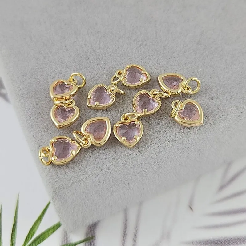 Подвеска Сердце с фианитом 6х8 мм розовый, позолота 14К (8030-ЗРОЗ)