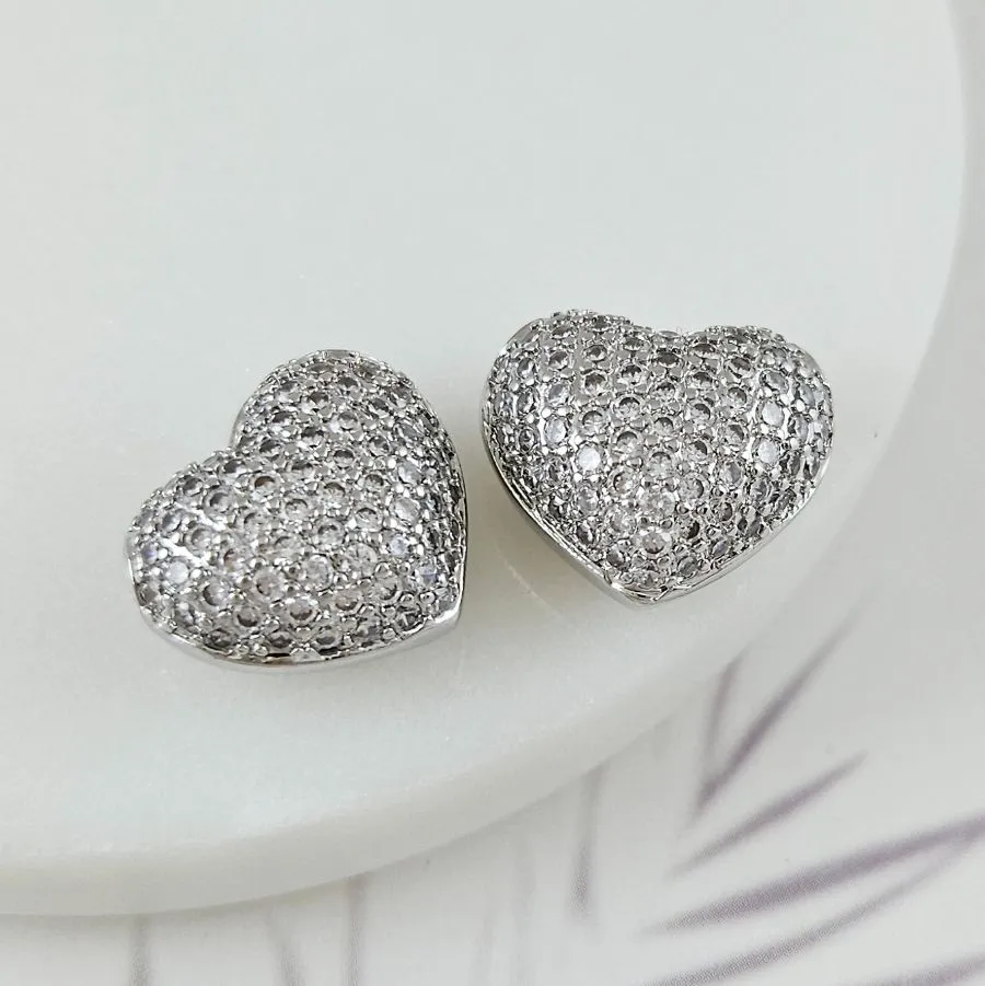 Бусина Сердце с фианитами 16х18.5х10 мм родиевое покрытие (8741-Р) купить с доставкой по России | Интернет-магазин Viva Beads