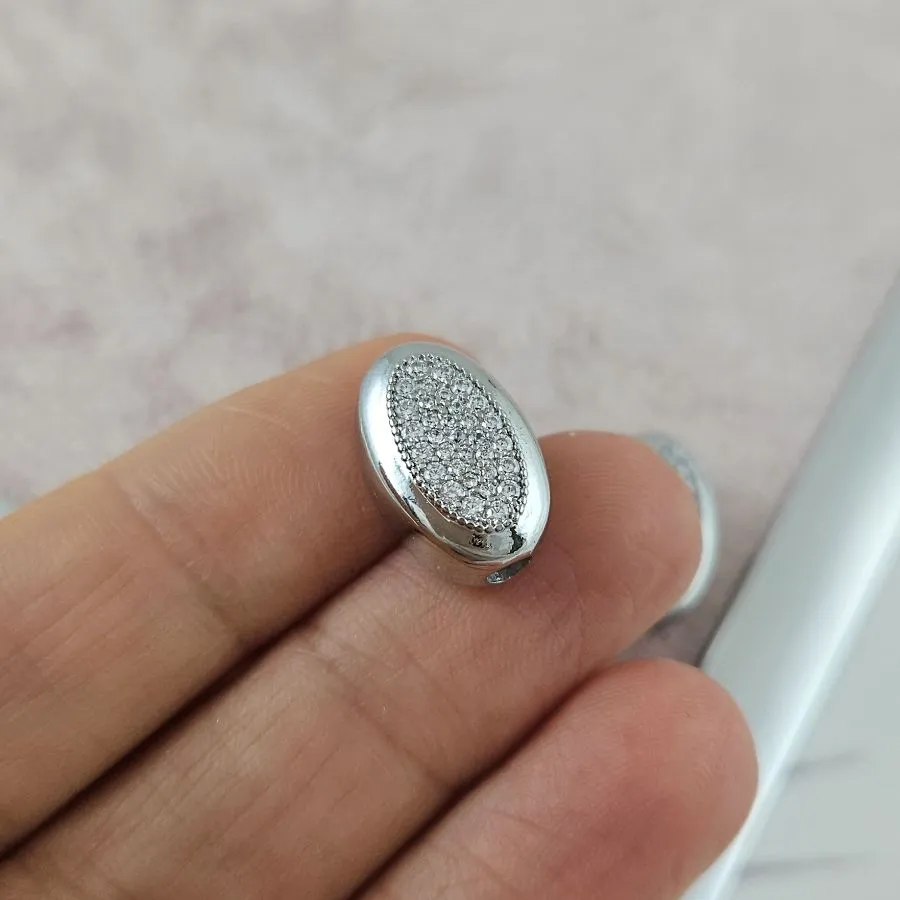 Бусина овальная с фианитами 15х9.8х7.8 мм родиевое покрытие (10091-Р) купить с доставкой по России | Интернет-магазин Viva Beads