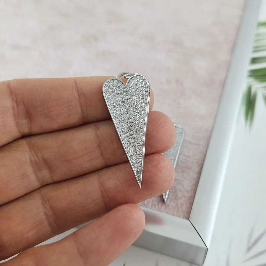 Подвеска Сердце с фианитами 35.8х14.5 мм родиевое покрытие (10076-Р) купить с доставкой по России | Интернет-магазин Viva Beads