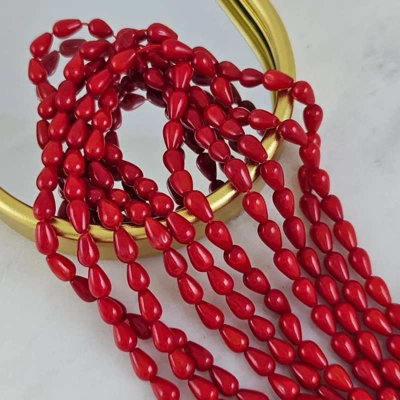 10 шт. Коралл натуральный ок. 4.8х7.7 мм, бусины гладкие капли, красный (10272) для бижутерии купить с доставкой по России | Интернет‑магазин Viva Beads
