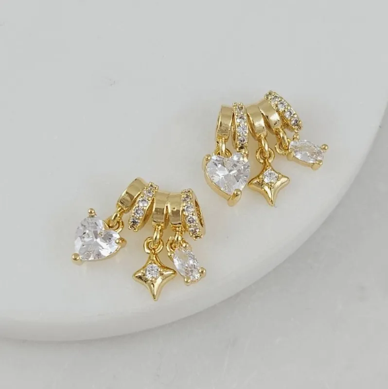 Сет подвесок на бейле 15.5х12 мм с фианитами, позолота 14К (10191-З) купить с доставкой по России | Интернет-магазин Viva Beads