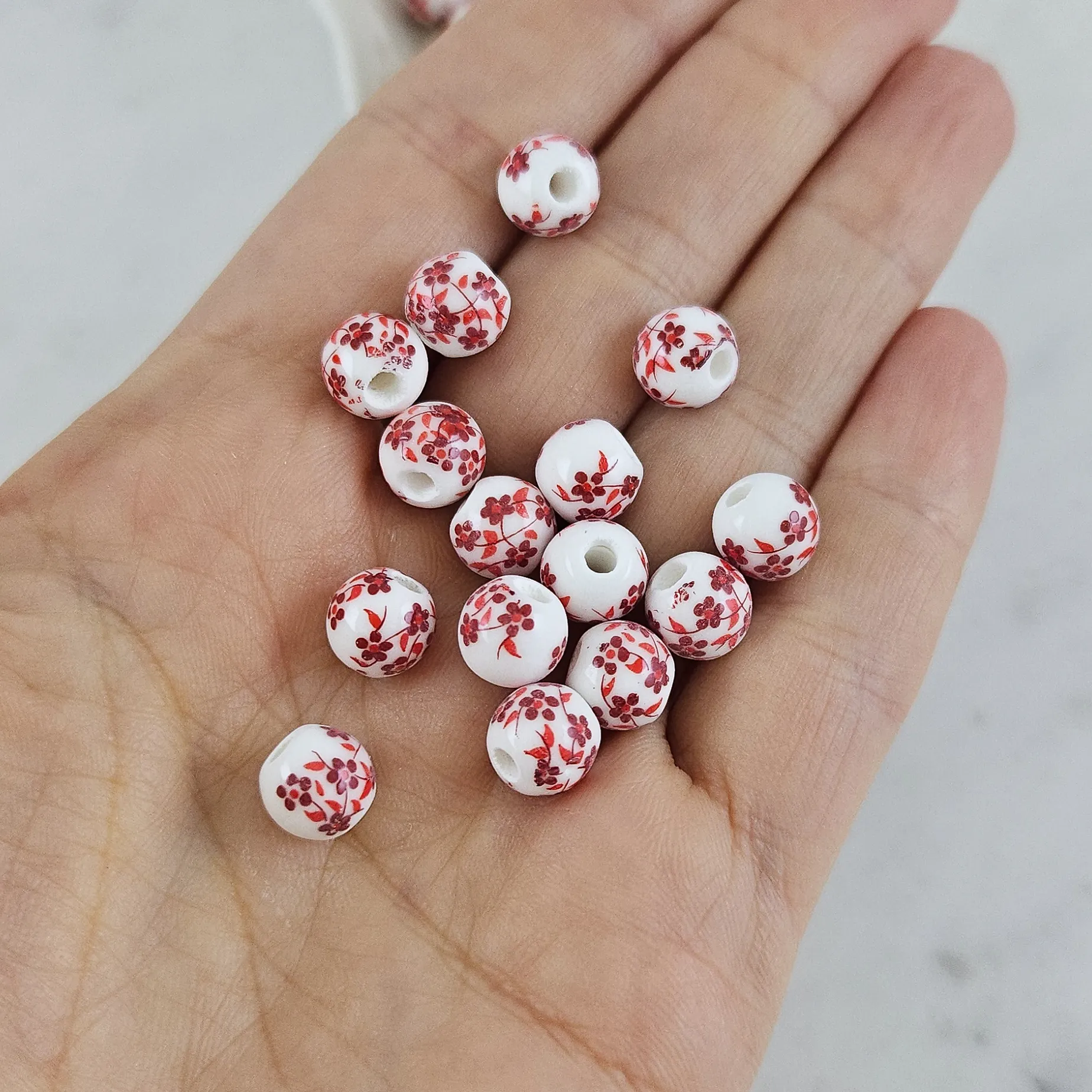 10 шт. Бусина с цветами 8 мм красный, керамика (9945-6) купить с доставкой по России | Интернет-магазин Viva Beads