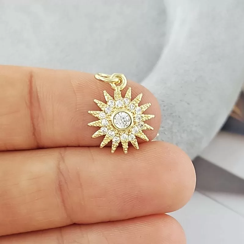 Подвеска Солнце с фианитами 15х12.4 мм позолота 14К (9329-З) купить с доставкой по России | Интернет-магазин Viva Beads