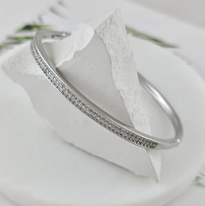 Браслет жесткий 63х55х3.8 мм, родиевое покрытие (10032-Р) купить с доставкой по России | Интернет-магазин Viva Beads