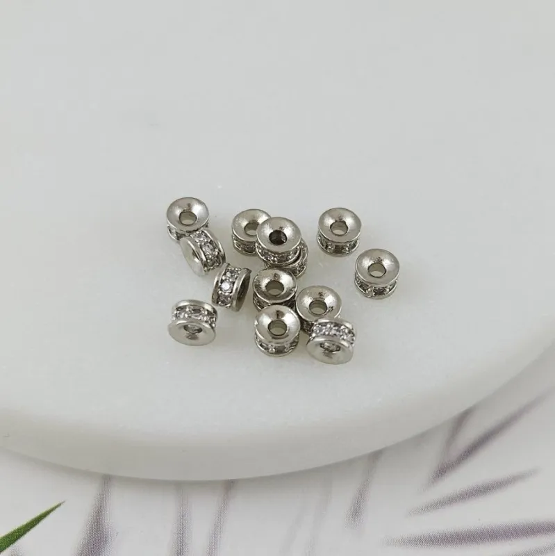 1 шт. Бусина разделитель 4.2х2.5 мм с фианитами, родиевое покрытие (9964-Р) купить в Воронеже | Заказать в интернет-магазине Viva Beads
