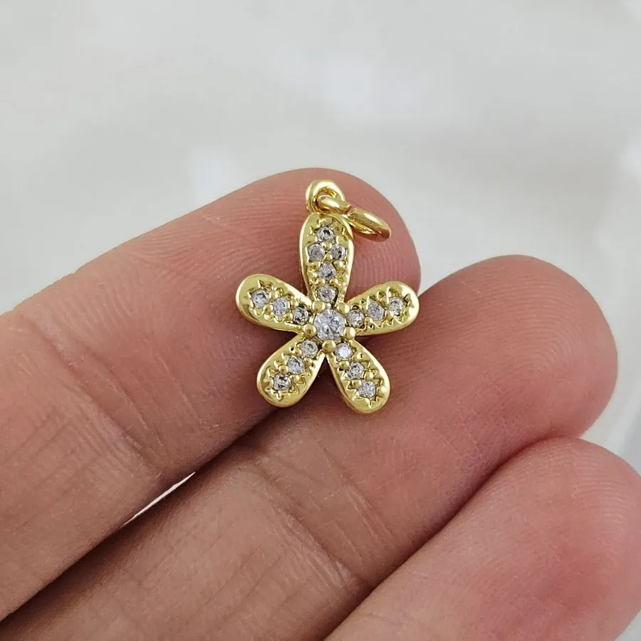 Подвеска Цветок 14.5х11.7 мм с фианитами, позолота 18К (10134-З) купить с доставкой по России | Интернет-магазин Viva Beads