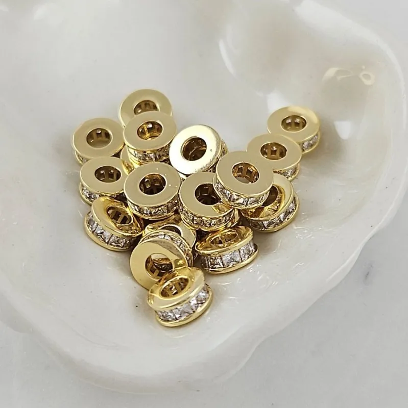 1 шт. Бусина разделитель 7.6x3.3 мм с фианитами позолота 14К (10100-З) купить с доставкой по России | Интернет-магазин Viva Beads