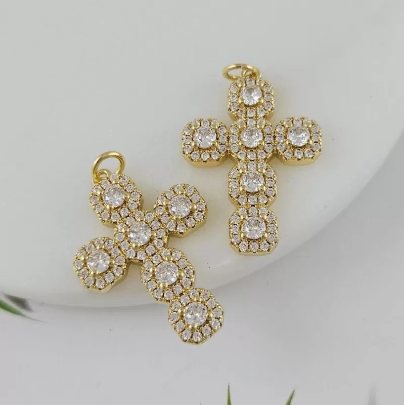 УЦЕНКА Подвеска Крест 27x18.5x4 мм с фианитами, позолота 18К (7544-З-УЦ)