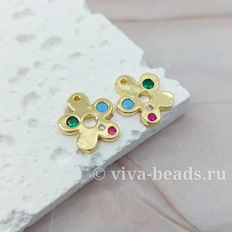 УЦЕНКА Подвеска Цветок с фианитами 12.5x11x1.6 мм позолота (7077-З-УЦ)