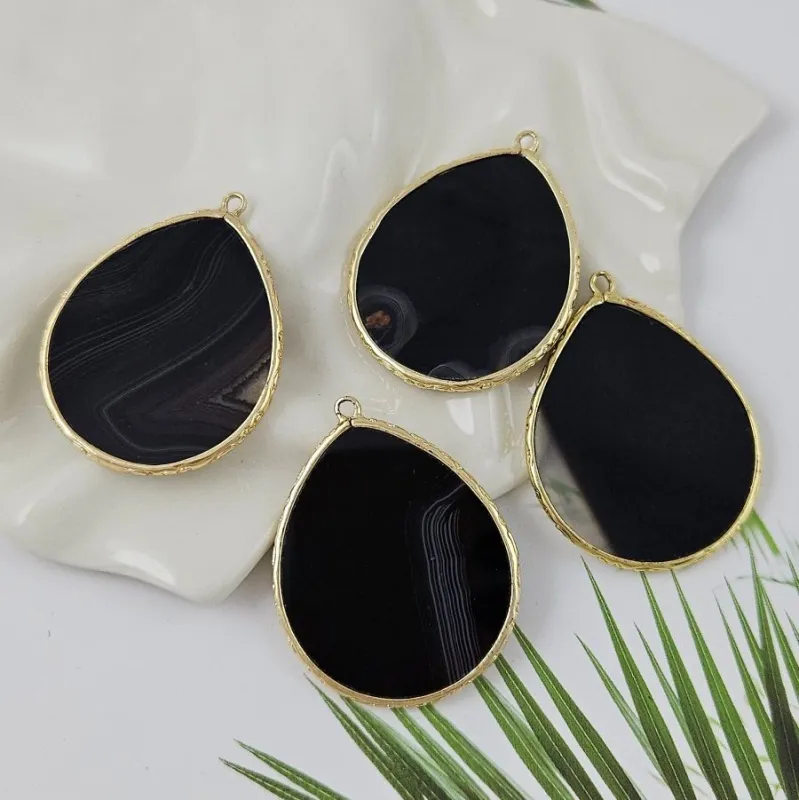 Подвеска Капля 44х34 мм черный агат, позолота 14К (10000-З) купить в Воронеже | Заказать в интернет-магазине Viva Beads
