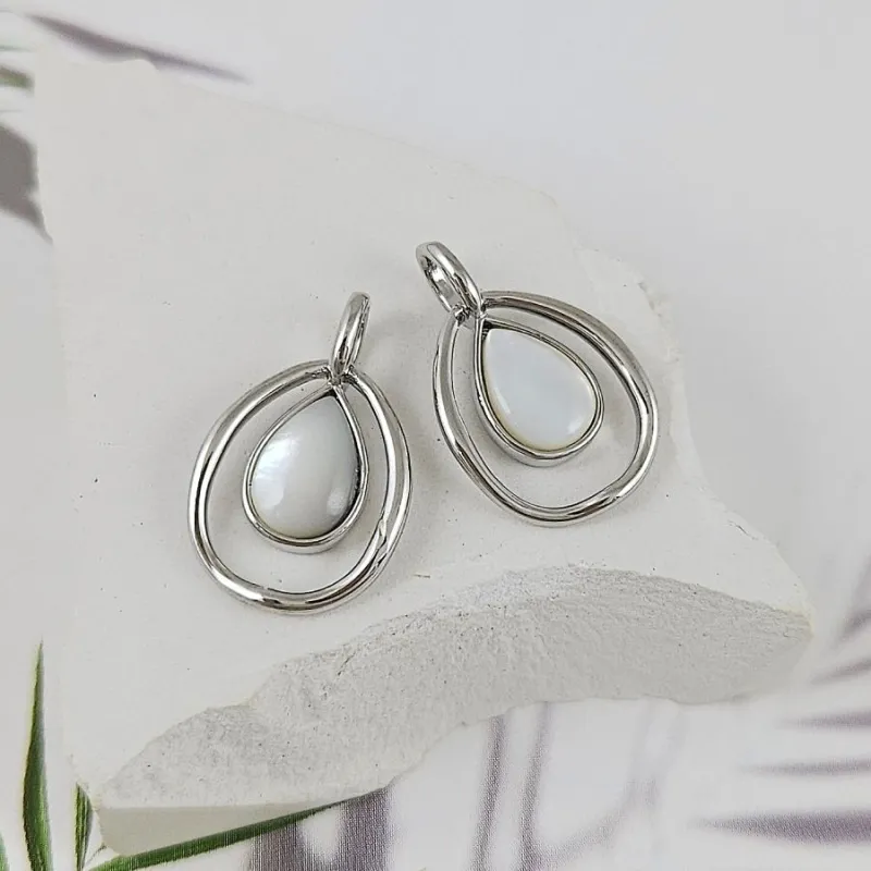 УЦЕНКА Подвеска Капля с перламутром 21x13.5 мм, родиевое покрытие (9980-Р-УЦ) купить с доставкой по России | Интернет-магазин Viva Beads