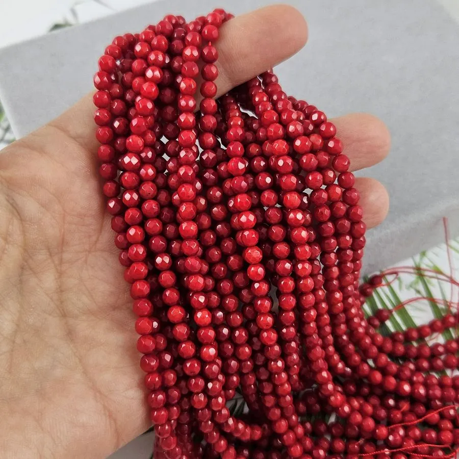 Нить 19 см Коралл натуральный тонированный ок. 4.2 мм, граненые бусины, красный (9519-4) купить в Воронеже | Заказать в интернет-магазине Viva Beads
