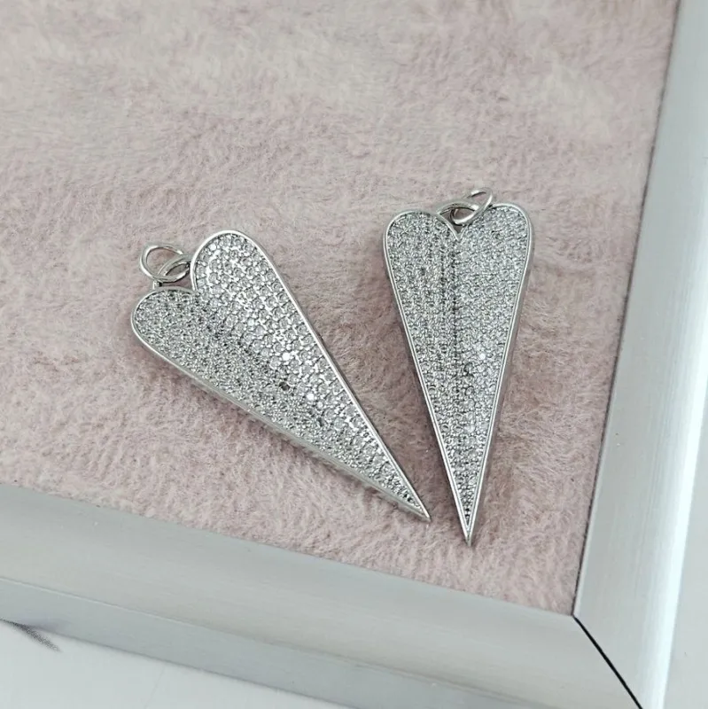 Подвеска Сердце с фианитами 35.8х14.5 мм родиевое покрытие (10076-Р) купить с доставкой по России | Интернет-магазин Viva Beads