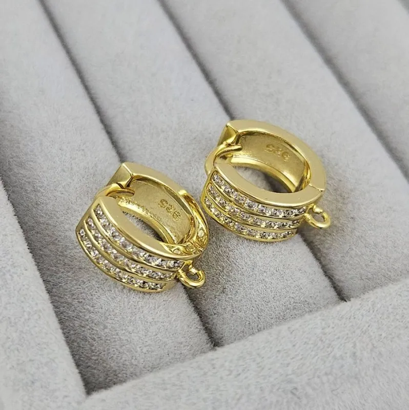 Швензы колечки 14.3х14х5.8 мм с замком и фианитами, позолота 14К (10197-З) швензы для серег купить с доставкой по России | Интернет-магазин Viva Beads