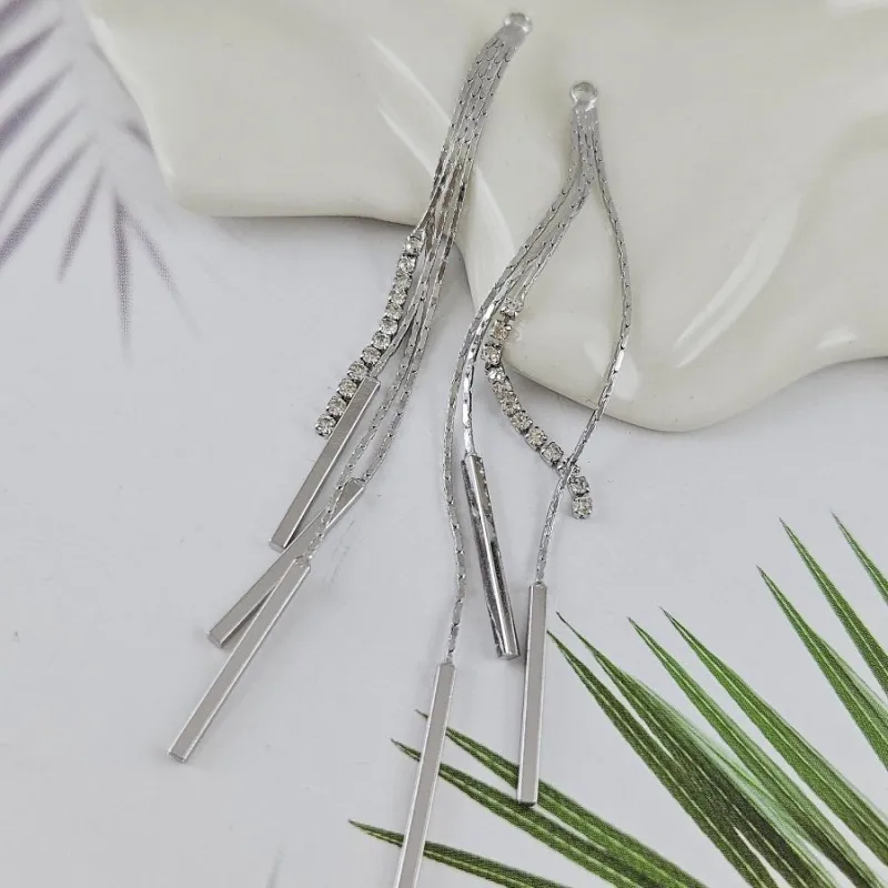 Подвеска Кисточка 80х2.8 мм с подвесками, родиевое покрытие (10010-Р)