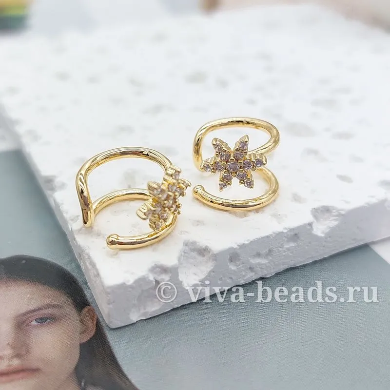 УЦЕНКА Кафф Цветок с фианитами 12.6х8 мм позолота (7203-З-УЦ) купить с доставкой по России | Интернет-магазин Viva Beads