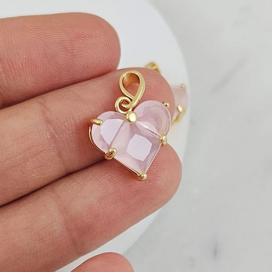 Подвеска Сердце с фианитами 14.5х14 мм опаловый розовый, позолота 14К (6647-ОПРЗ) купить с доставкой по России | Интернет-магазин Viva Beads