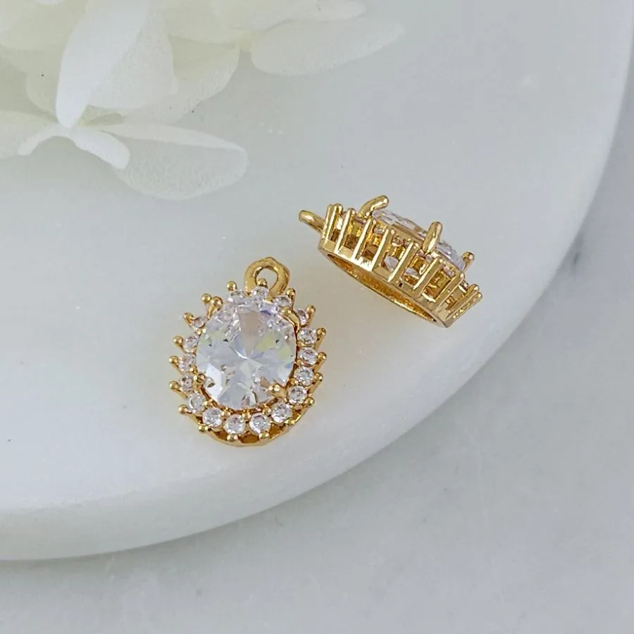 Подвеска овальная 15.7х11 мм с кристаллами, позолота 14К, прозрачный (10212-ПРОЗ) купить с доставкой по России | Интернет-магазин Viva Beads