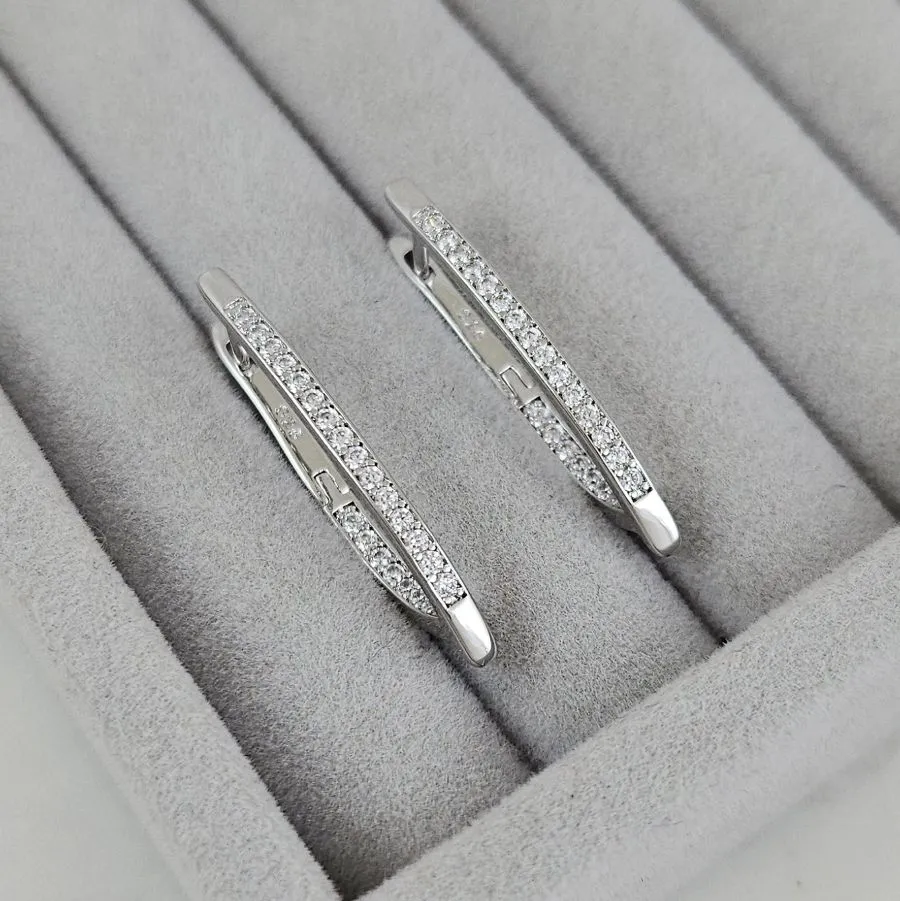 Швензы с английским замком удлиненные 32.5х2.3 мм с фианитами, родиевое покрытие (10205-Р) швензы для серег купить с доставкой по России | Интернет-магазин Viva Beads