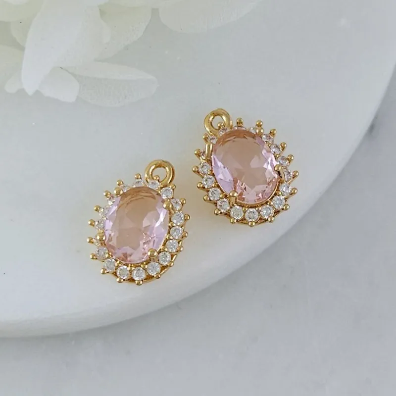 Подвеска овальная 15.7х11 мм с кристаллами, позолота 14К, розовый (10212-РОЗ) купить с доставкой по России | Интернет-магазин Viva Beads