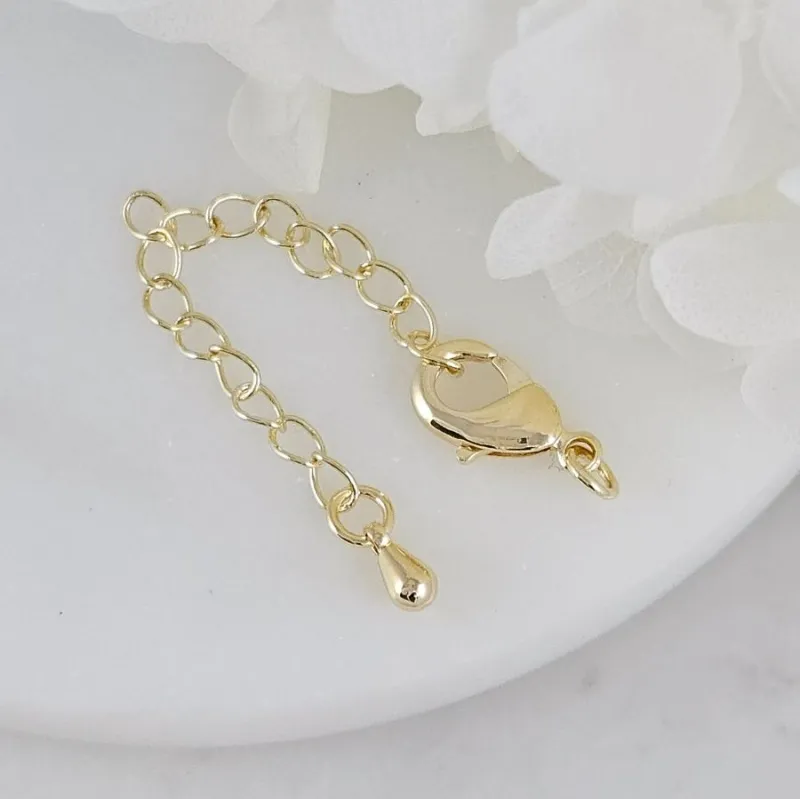 Замок лобстер 12 мм с удлинителем капелька позолота 14К (9147-12-З) замок для украшений купить с доставкой по России | Интернет-магазин Viva Beads