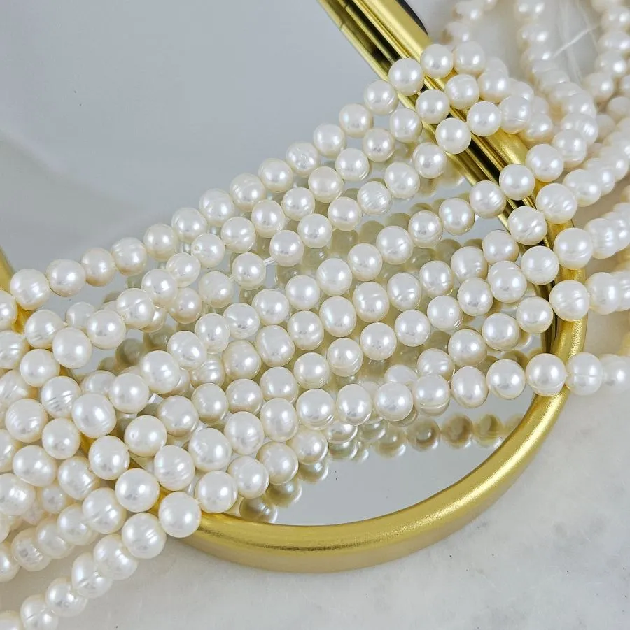 Жемчуг речной натуральный 5.5-6.5 мм, форма картофель, АА, белый (8129) купить с доставкой по России | Интернет-магазин Viva Beads