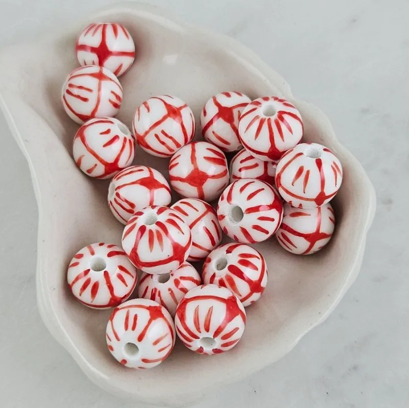 1 шт. Бусина с рисунком ок. 12 мм красный, керамика (10127-12-К) купить с доставкой по России | Интернет-магазин Viva Beads