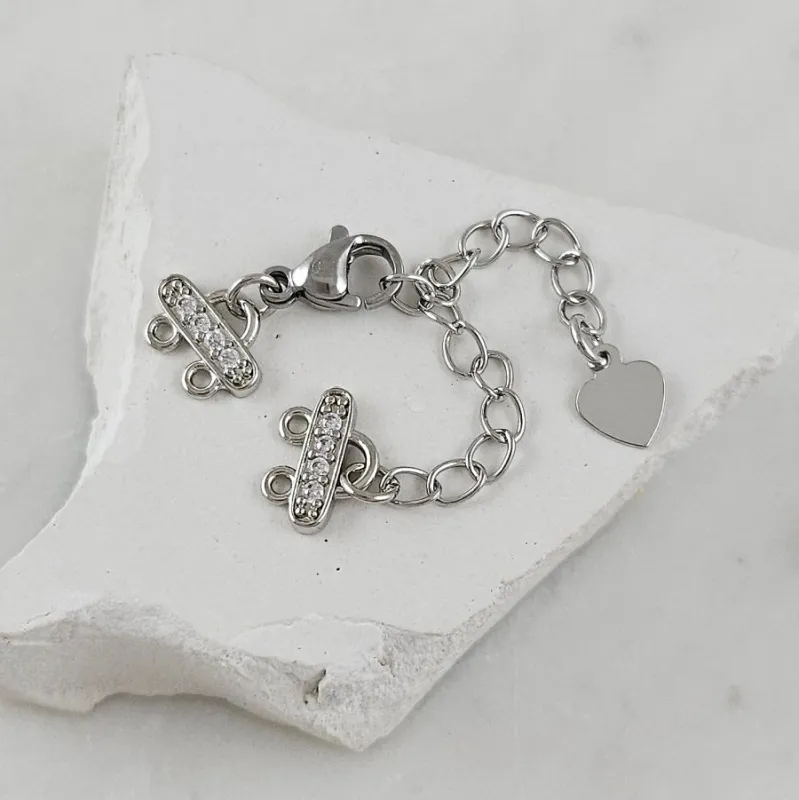 Замок лобстер 10 мм с коннекторами на 2 нити, с фианитами, родиевое покр. (9572-Р) замок для украшений купить с доставкой по России | Интернет-магазин Viva Beads