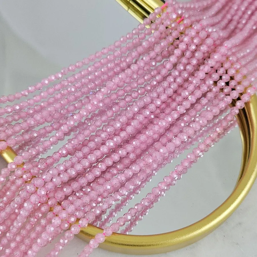 Нить 18 см Фианиты 3 мм граненые бусины, розовый (5472-РОЗ) купить с доставкой по России | Интернет-магазин Viva Beads