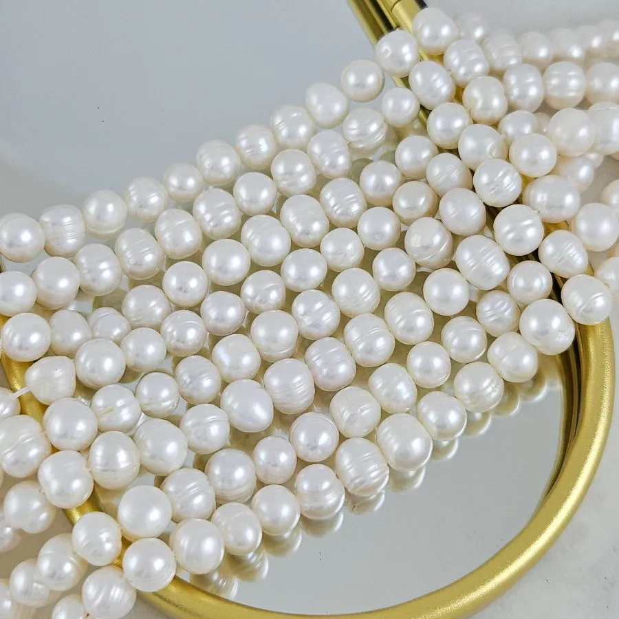 10 шт.  Жемчуг натуральный речной 7-8 мм, форма картофель, А+, белый (3776 /10 шт) купить с доставкой по России | Интернет-магазин Viva Beads