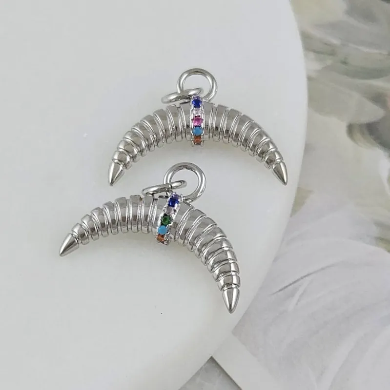 Подвеска Лунница 14.2х19.5 мм с фианитами, родиевое покрытие (10144-Р) купить с доставкой по России | Интернет-магазин Viva Beads