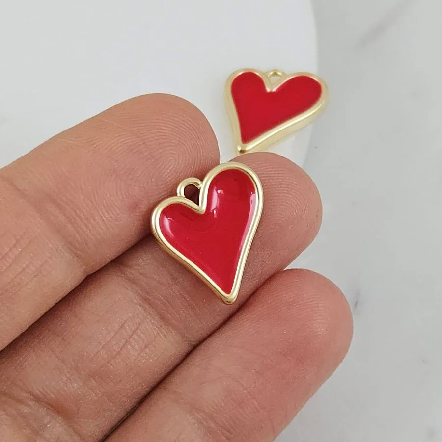Подвеска Сердце 14.7x13.4 мм красная эмаль, позолота 14К (10193-З) купить с доставкой по России | Интернет-магазин Viva Beads