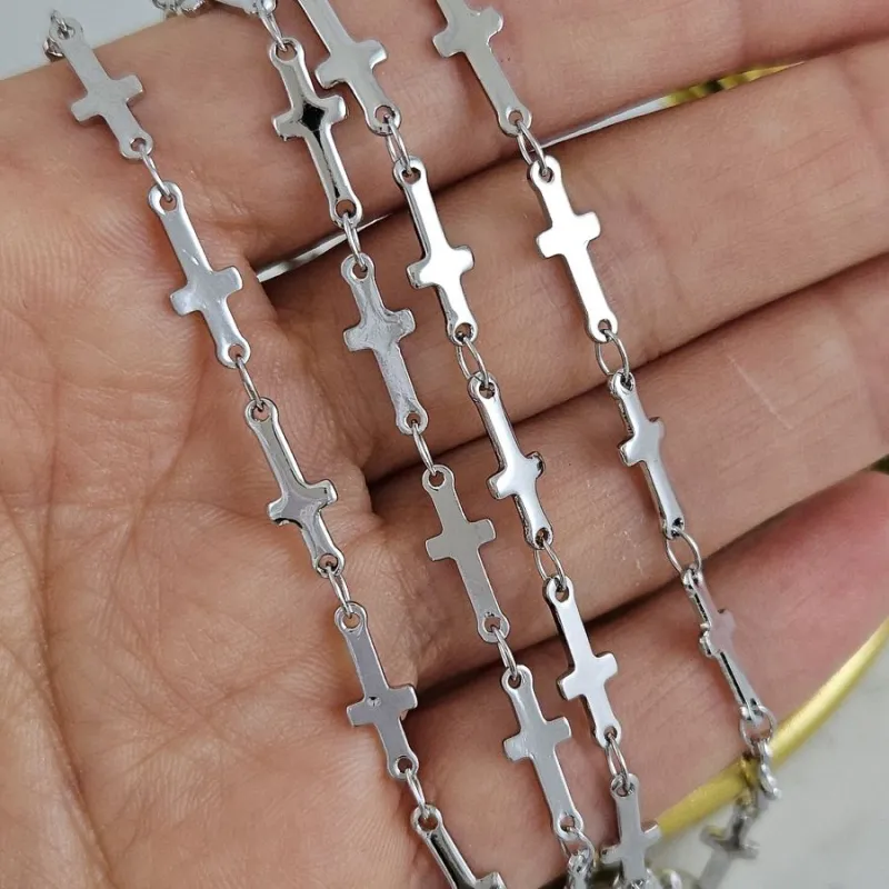 10 см Цепь с крестами 5 мм толщиной, родиевое покрытие (10289-Р) купить с доставкой по России | Интернет-магазин Viva Beads