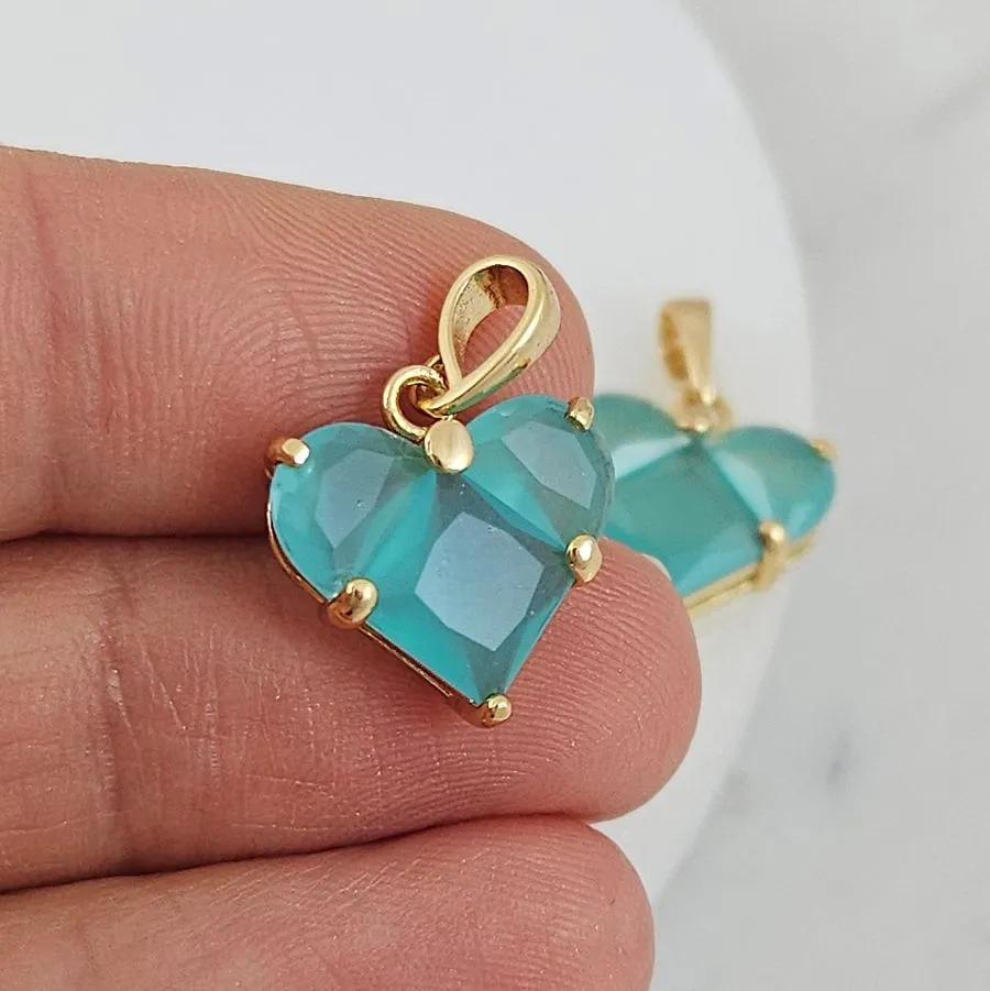 Подвеска Сердце с фианитами 14.5х14 мм опаловый бирюзовый, позолота 14К (6647-ОПБЗ) купить с доставкой по России | Интернет-магазин Viva Beads