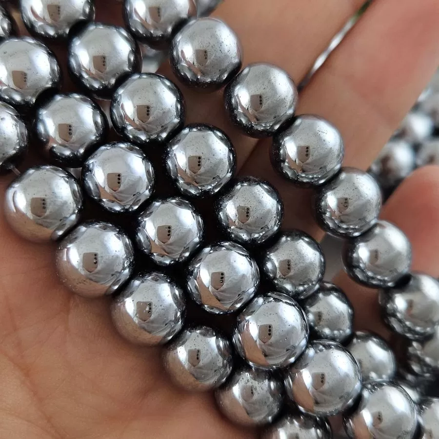 Нить 20 см Гематит, гематин 10 мм бусина гладкий шар, цвет платина (6000-10/НМ) купить в Воронеже | Заказать в интернет-магазине Viva Beads
