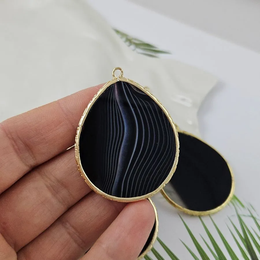 Подвеска Капля 44х34 мм черный агат, позолота 14К (10000-З) для бижутерии купить с доставкой по России | Интернет‑магазин Viva Beads
