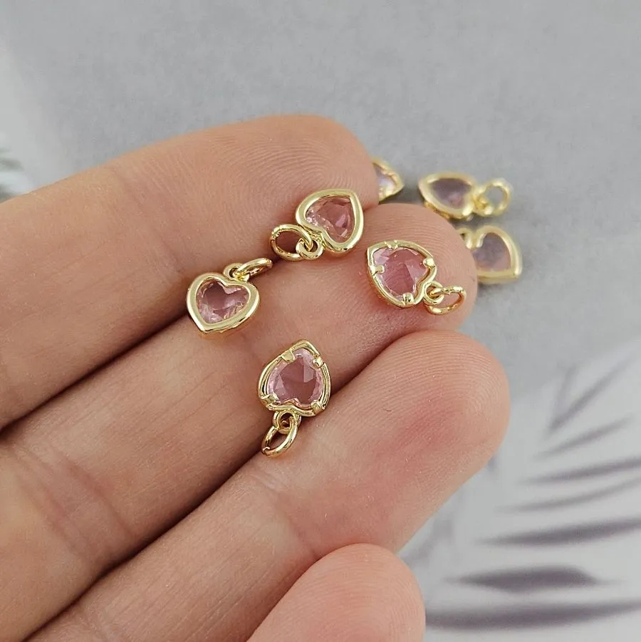 Подвеска Сердце с фианитом 6х8 мм розовый, позолота 14К (8030-ЗРОЗ)