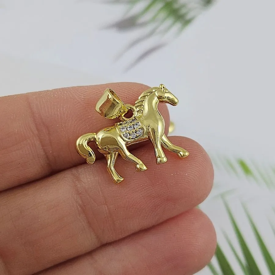 Подвеска Лошадь 14.4x20 мм с фианитами, позолота 14К (9988-З)