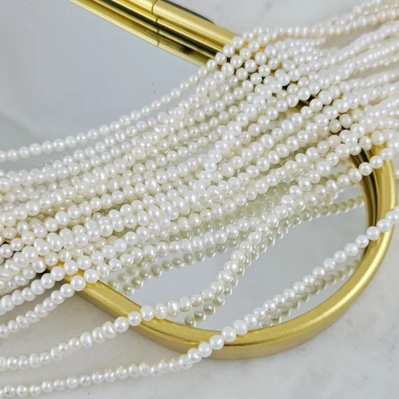 Жемчуг натуральный речной ок. 3.4-4 мм, форма картофель, белый АА (9844) купить с доставкой по России | Интернет-магазин Viva Beads