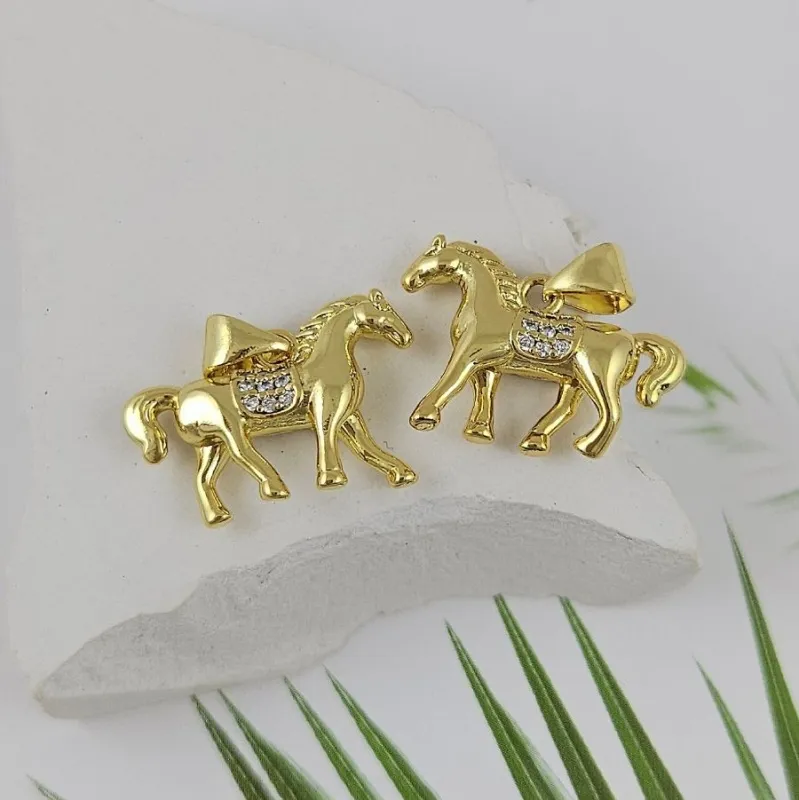 Подвеска Лошадь 14.4x20 мм с фианитами, позолота 14К (9988-З)