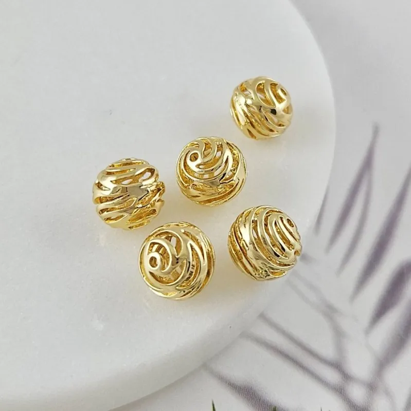 1 шт. Бусина ажурная 9.4х9.7 мм, позолота 14К (10045-З) купить с доставкой по России | Интернет-магазин Viva Beads