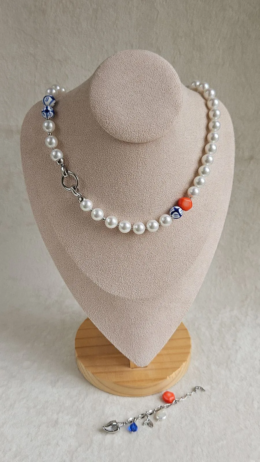 Колье-галстук из Майорки, коралла и керамики в морском стиле, набор материалов (НАБОР-88)