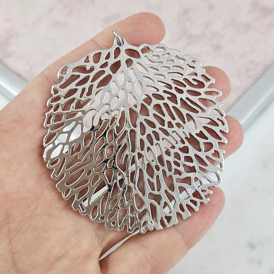 Подвеска кулон крупный Лист 65x62 мм родиевое покрытие (10184-Р) купить с доставкой по России | Интернет-магазин Viva Beads