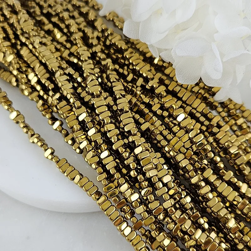 Нить 39 см Гематит, гематин 4х2 мм прямоугольные бусины, цвет античное золото (6205-ЗОЛ) для бижутерии купить с доставкой по России | Интернет‑магазин Viva Beads
